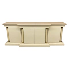 Maison Jean Charles, Neoclassic Buffet in Lacquered Wood and Brass, circa 1970