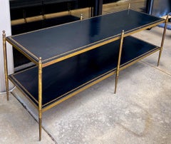 Maison Jensen Neo-Classical Style Tooled Leather and Brass Tiered Coffee Table