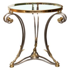 Maison Jenson polished Steel and Brass Side Table with Glass Top