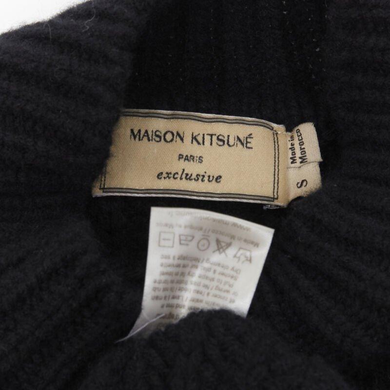 MAISON KITSUNE black 100% lambs wool chunky knit high neck sweater S For Sale 5