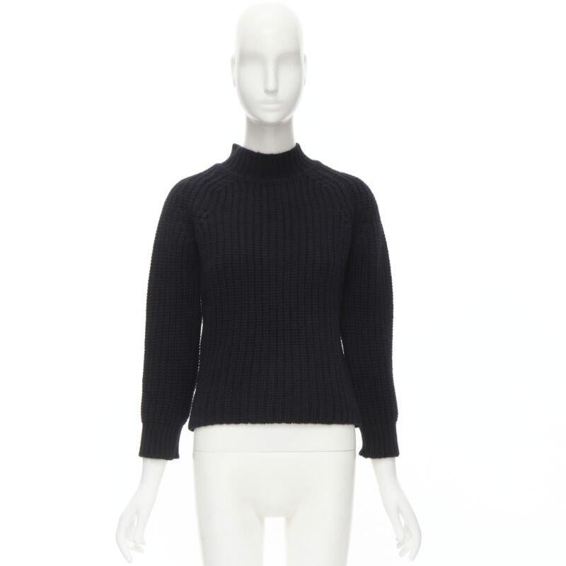 MAISON KITSUNE black 100% lambs wool chunky knit high neck sweater S For Sale 6