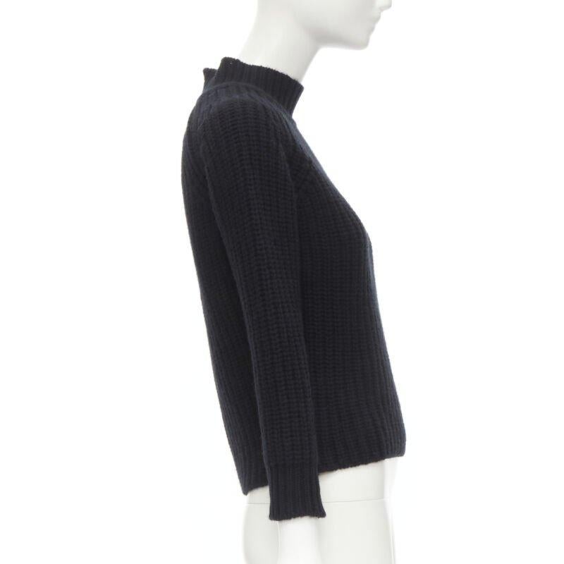 MAISON KITSUNE black 100% lambs wool chunky knit high neck sweater S In Excellent Condition For Sale In Hong Kong, NT