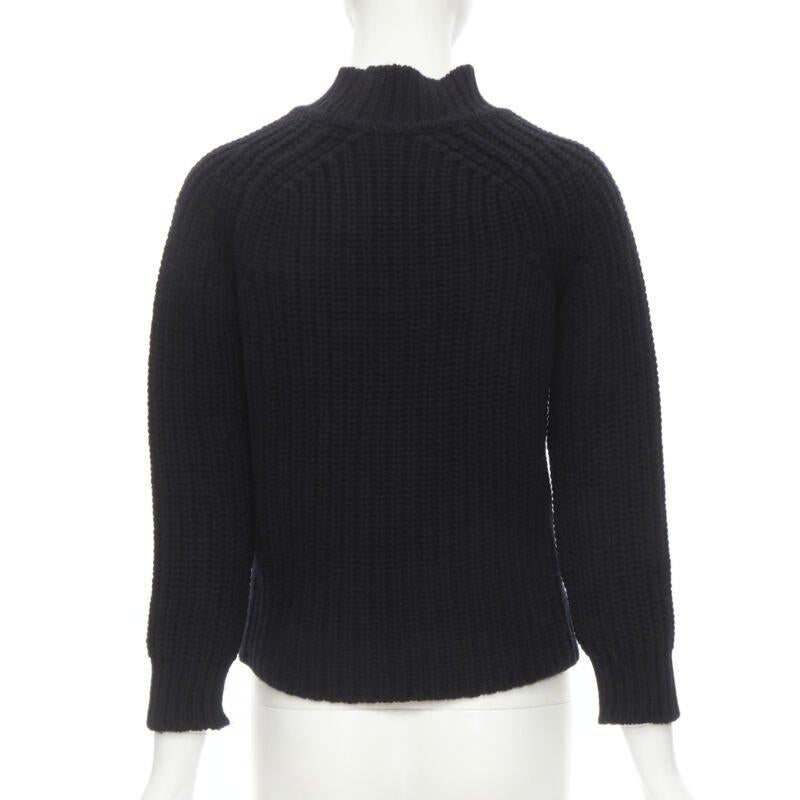 MAISON KITSUNE black 100% lambs wool chunky knit high neck sweater S For Sale 1