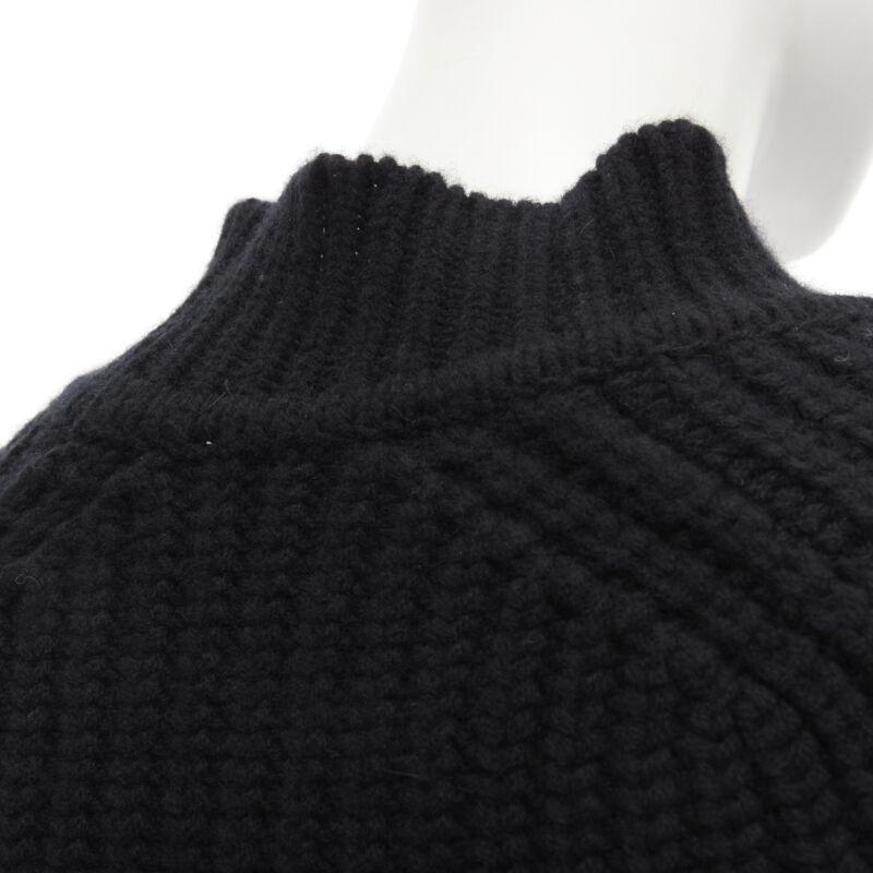MAISON KITSUNE black 100% lambs wool chunky knit high neck sweater S For Sale 4