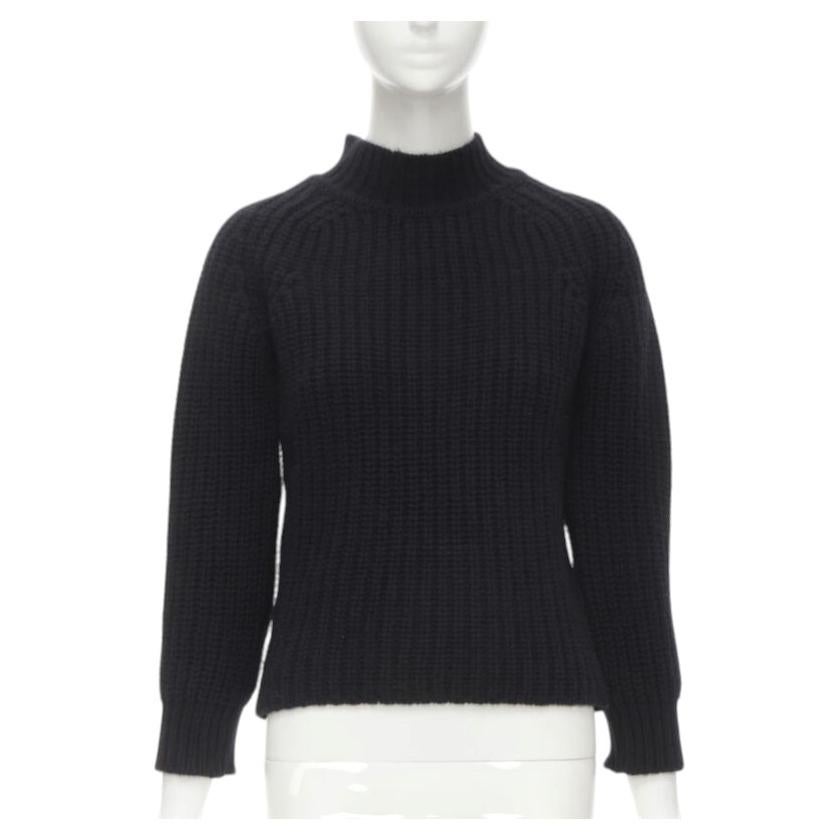 MAISON KITSUNE Pull noir à col montant en laine 100 % agneau et maille épaisse S