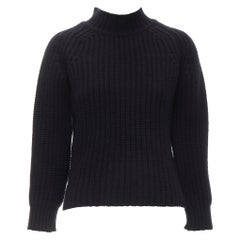 MAISON KITSUNE Pull noir à col montant en laine 100 % agneau et maille épaisse S