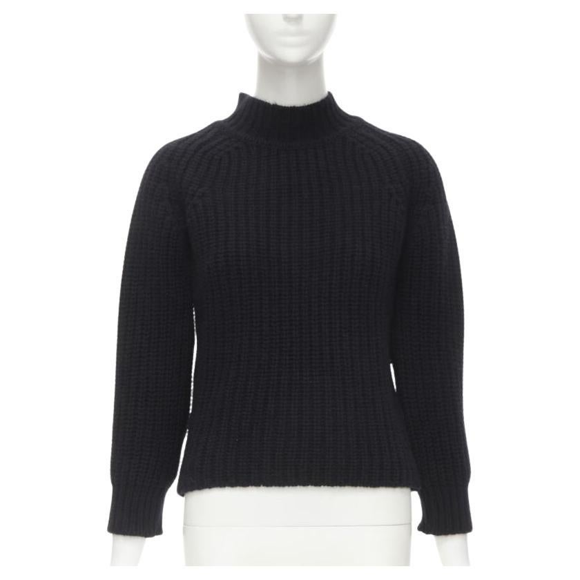 MAISON KITSUNE black 100% lambs wool chunky knit high neck sweater S For Sale
