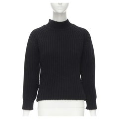 MAISON KITSUNE black 100% lambs wool chunky knit high neck sweater S
