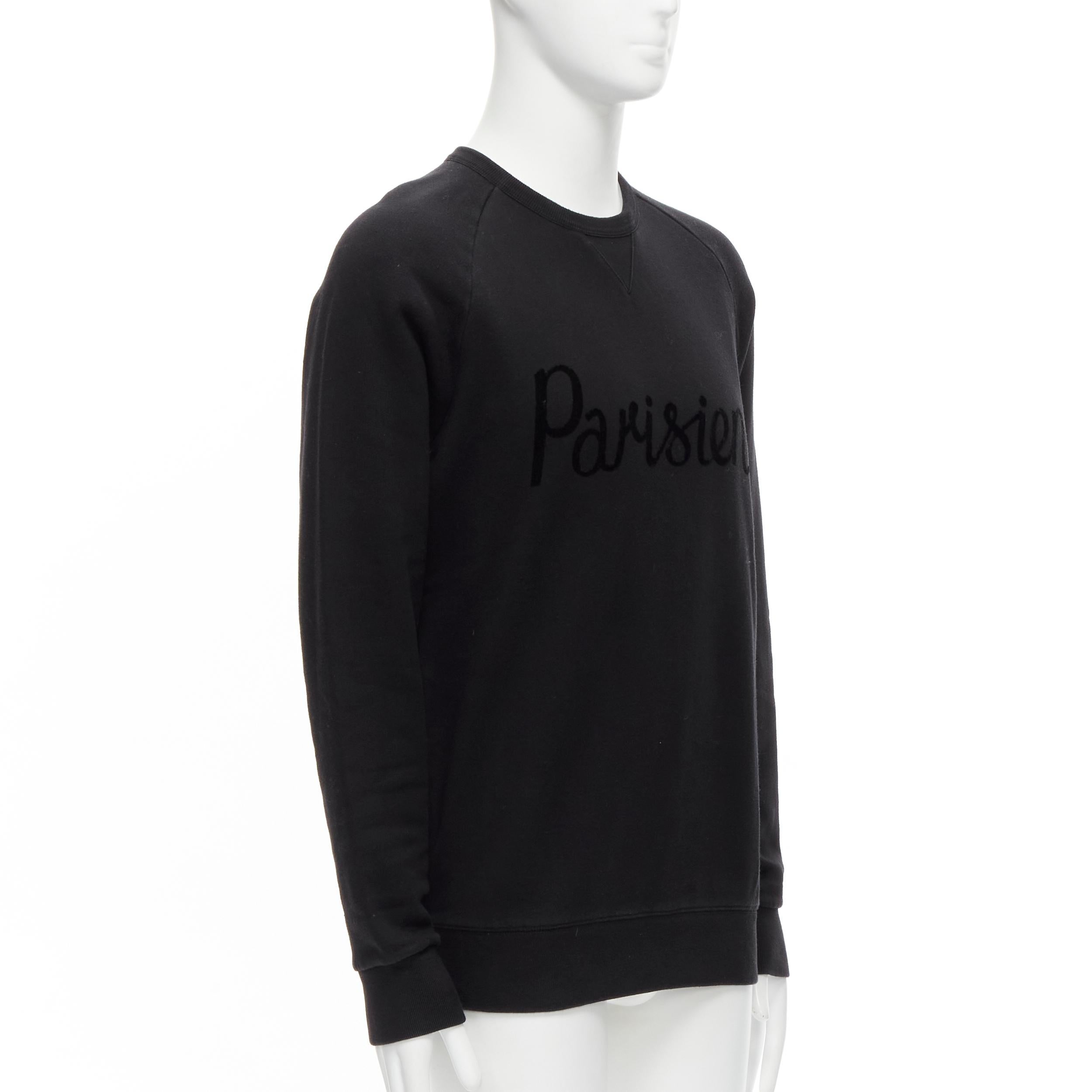 Black MAISON KITSUNE black velvet Parisien applique cotton crew sweatshirt M For Sale