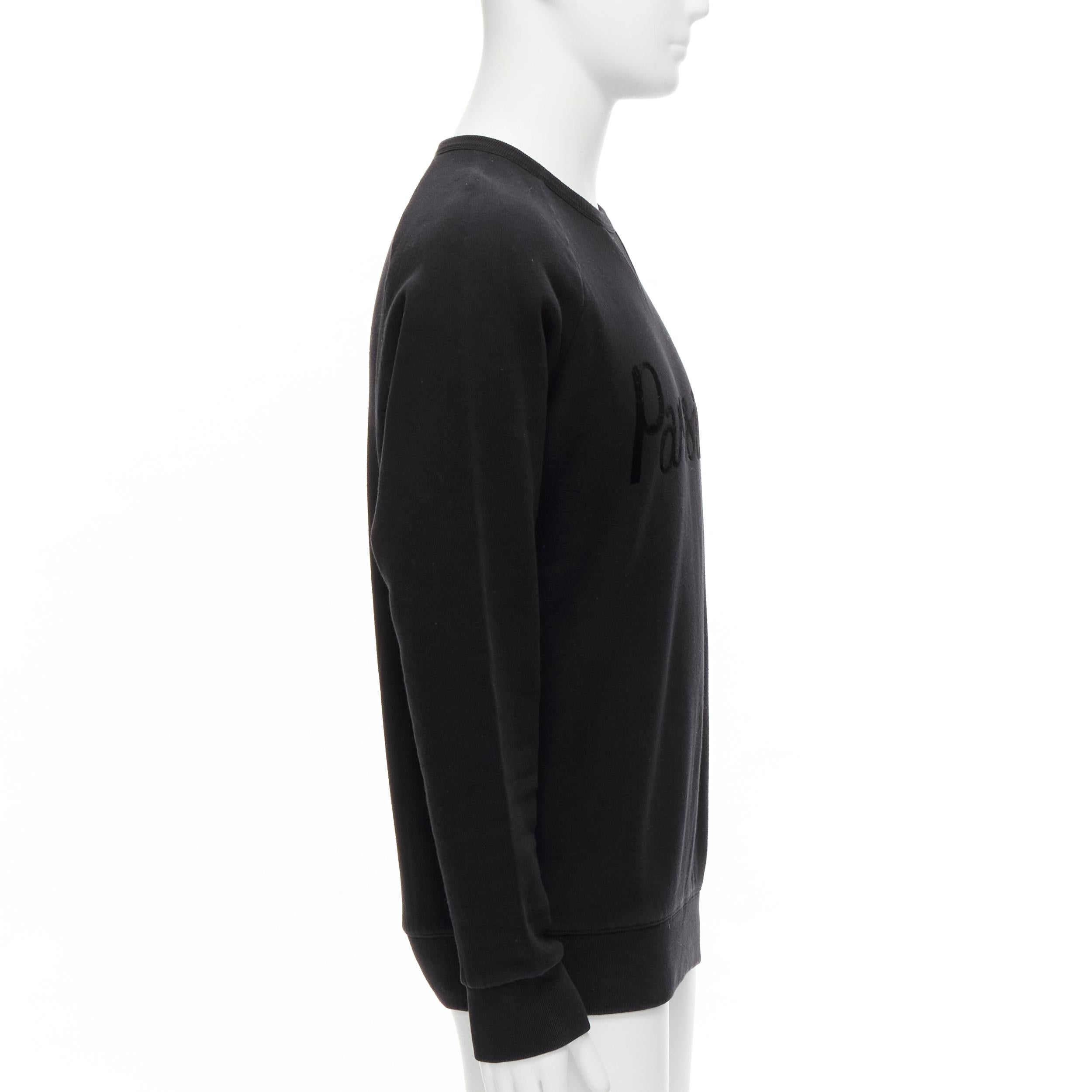 MAISON KITSUNE black velvet Parisien applique cotton crew sweatshirt M In Good Condition In Hong Kong, NT