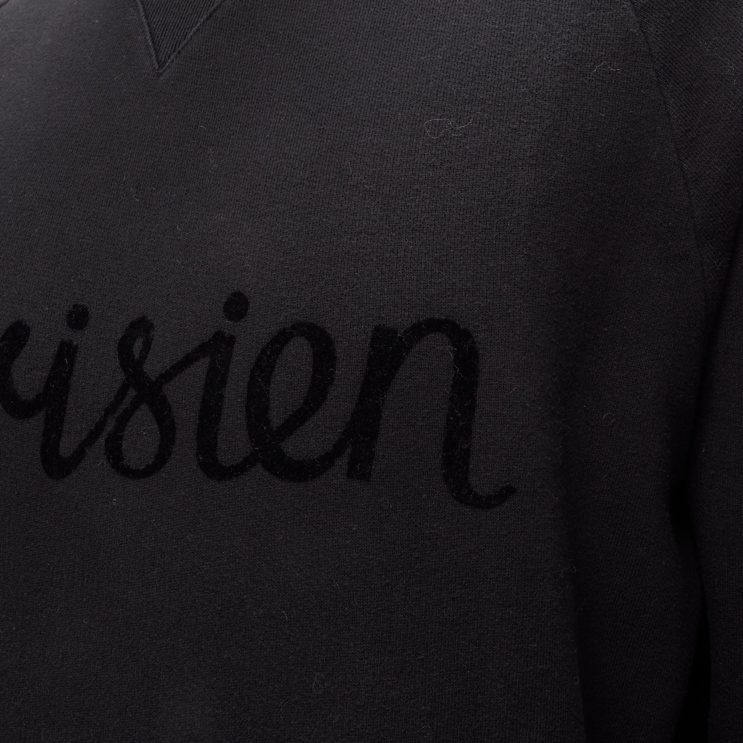 MAISON KITSUNE black velvet Parisien applique cotton crew sweatshirt M For Sale 2