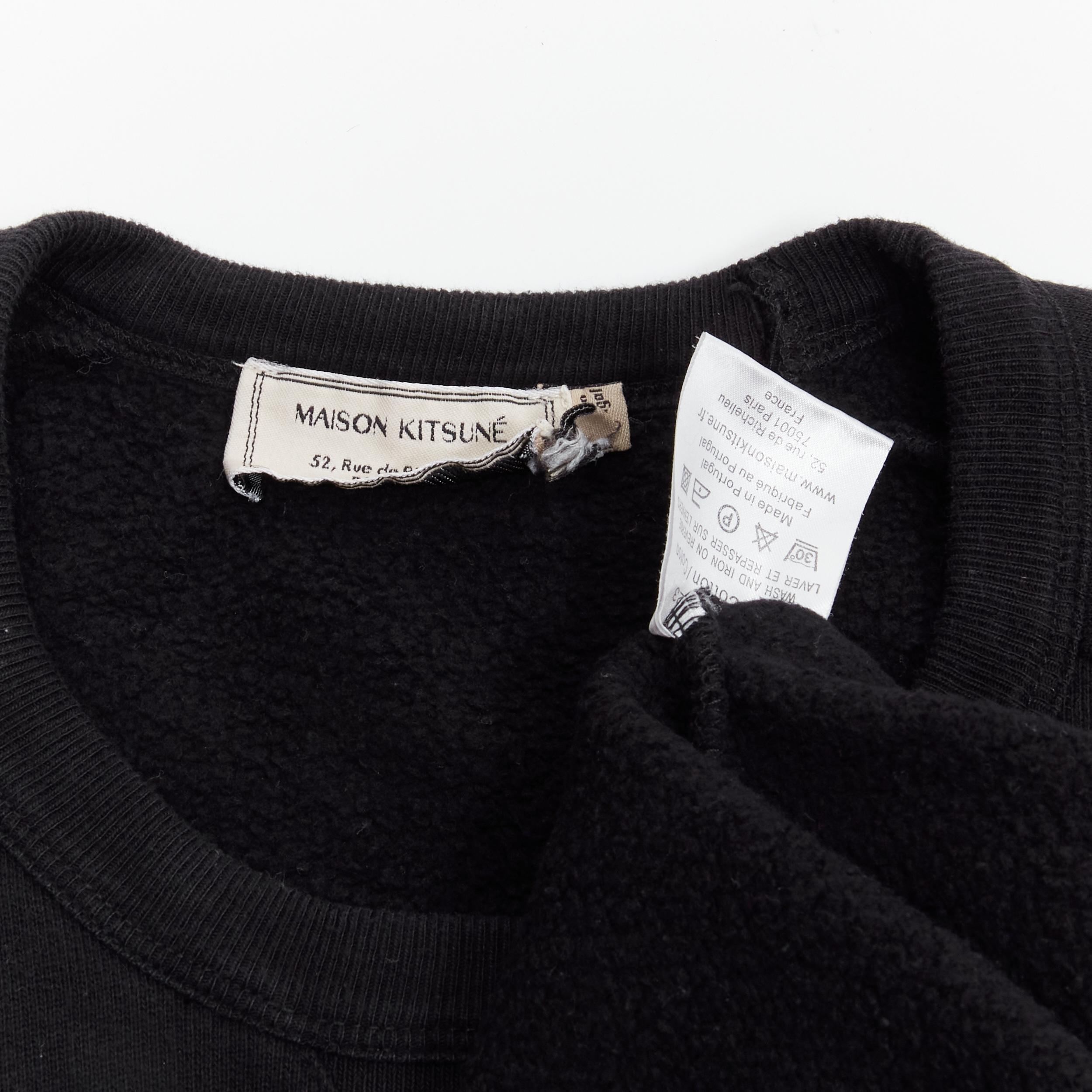 MAISON KITSUNE black velvet Parisien applique cotton crew sweatshirt M For Sale 4