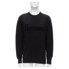 MAISON KITSUNE black velvet Parisien applique cotton crew sweatshirt M