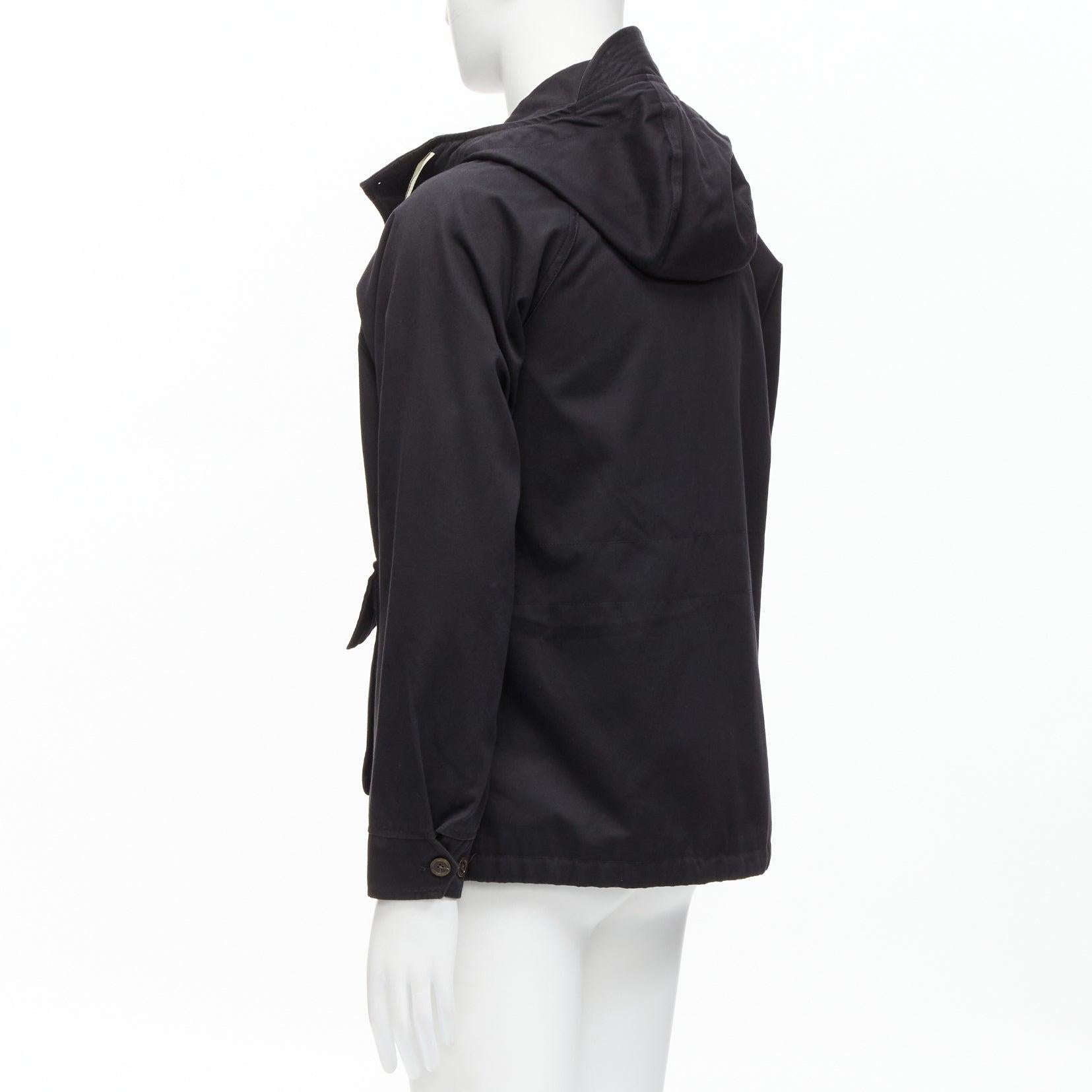 MAISON KITSUNE black wool blend stripes web drawstring 4 pockets parka jacket S For Sale 1
