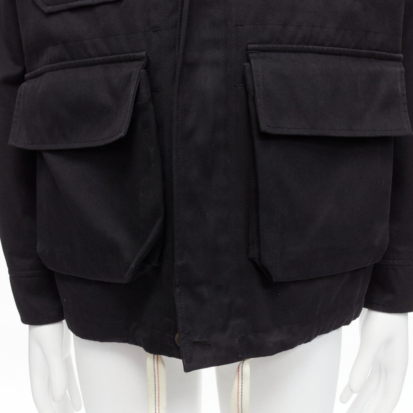 MAISON KITSUNE black wool blend stripes web drawstring 4 pockets parka jacket S For Sale 2