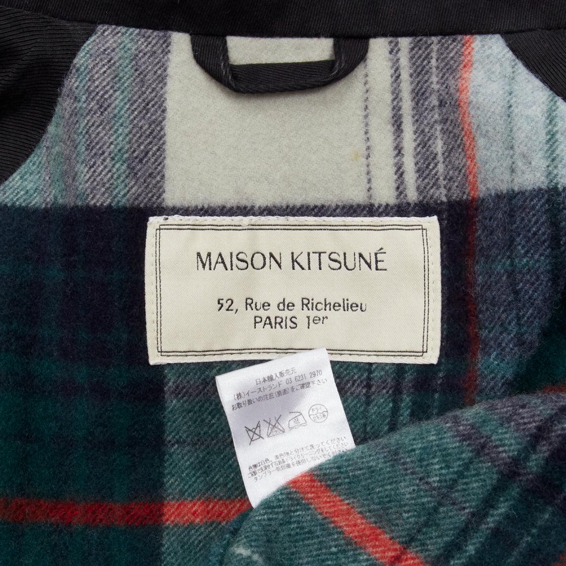 MAISON KITSUNE black wool blend stripes web drawstring 4 pockets parka jacket S For Sale 3