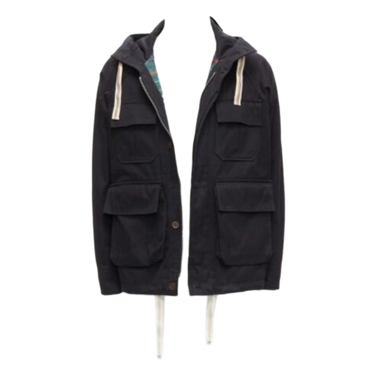 MAISON KITSUNE parka à rayures noires et cordon de serrage en toile à 4 poches S