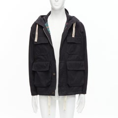 MAISON KITSUNE MAISON KITSUNE Schwarze parka-Jacke aus Wollmischung mit Streifen und Netzkordelzug mit 4 Taschen S