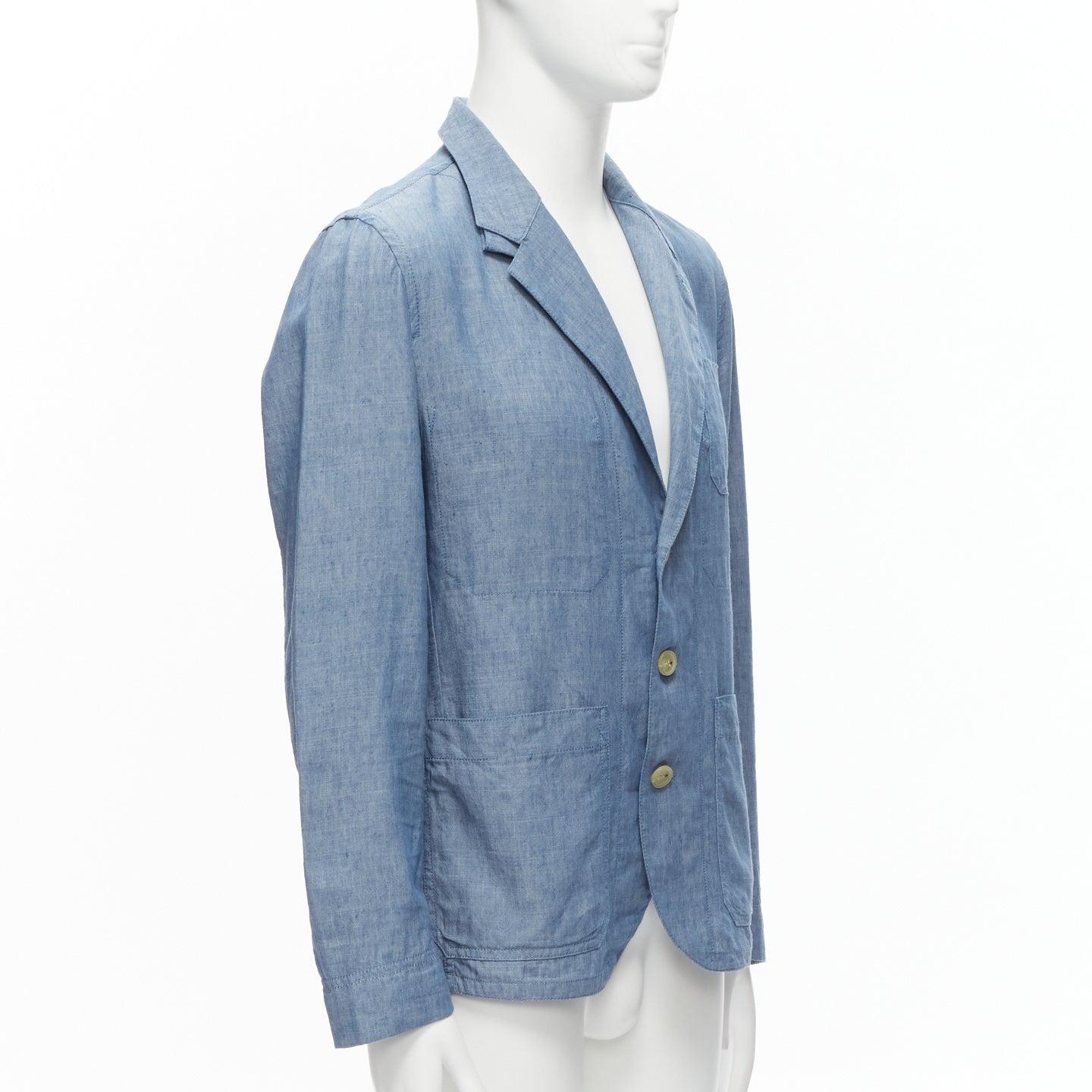 Gray MAISON KITSUNE blue textured classic 3 pockets lightweight blazer jacket L For Sale