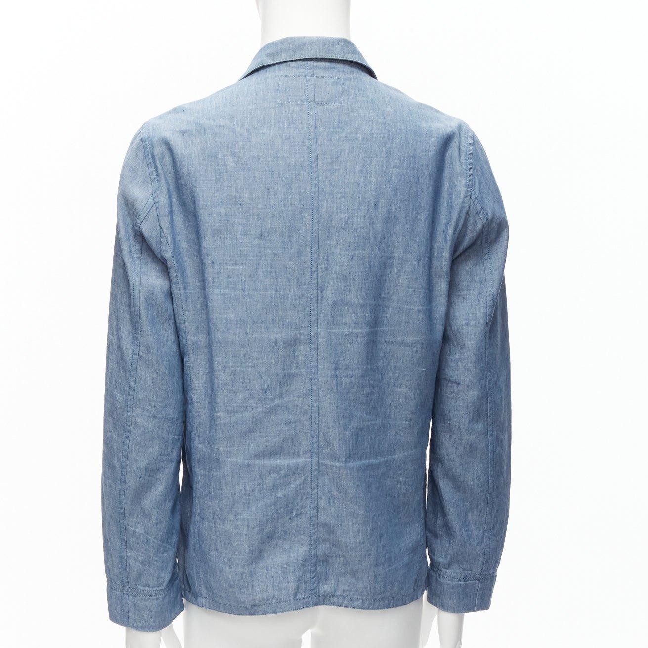 Men's MAISON KITSUNE blue textured classic 3 pockets lightweight blazer jacket L For Sale