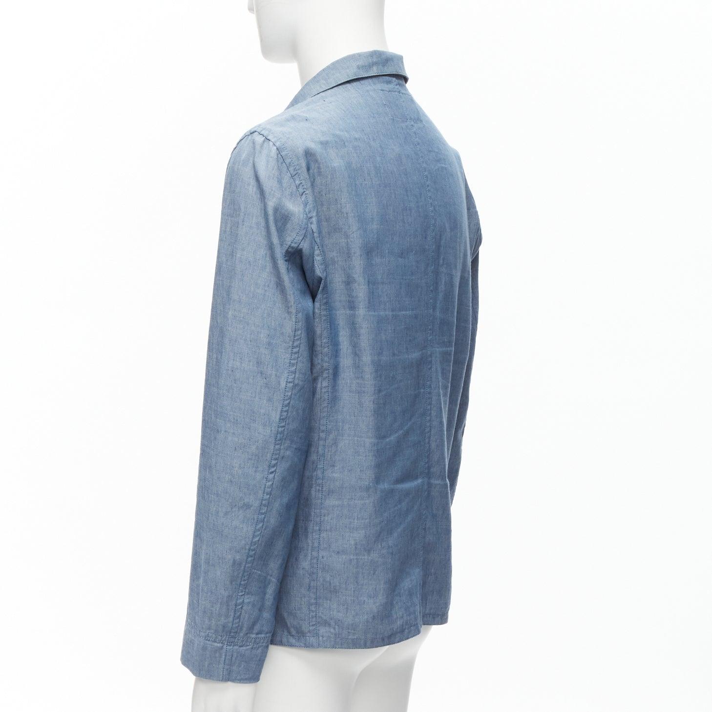 MAISON KITSUNE blue textured classic 3 pockets lightweight blazer jacket L For Sale 1