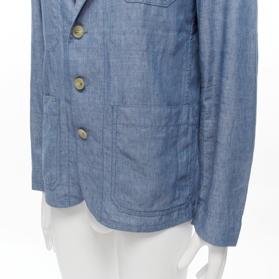 MAISON KITSUNE blue textured classic 3 pockets lightweight blazer jacket L For Sale 2