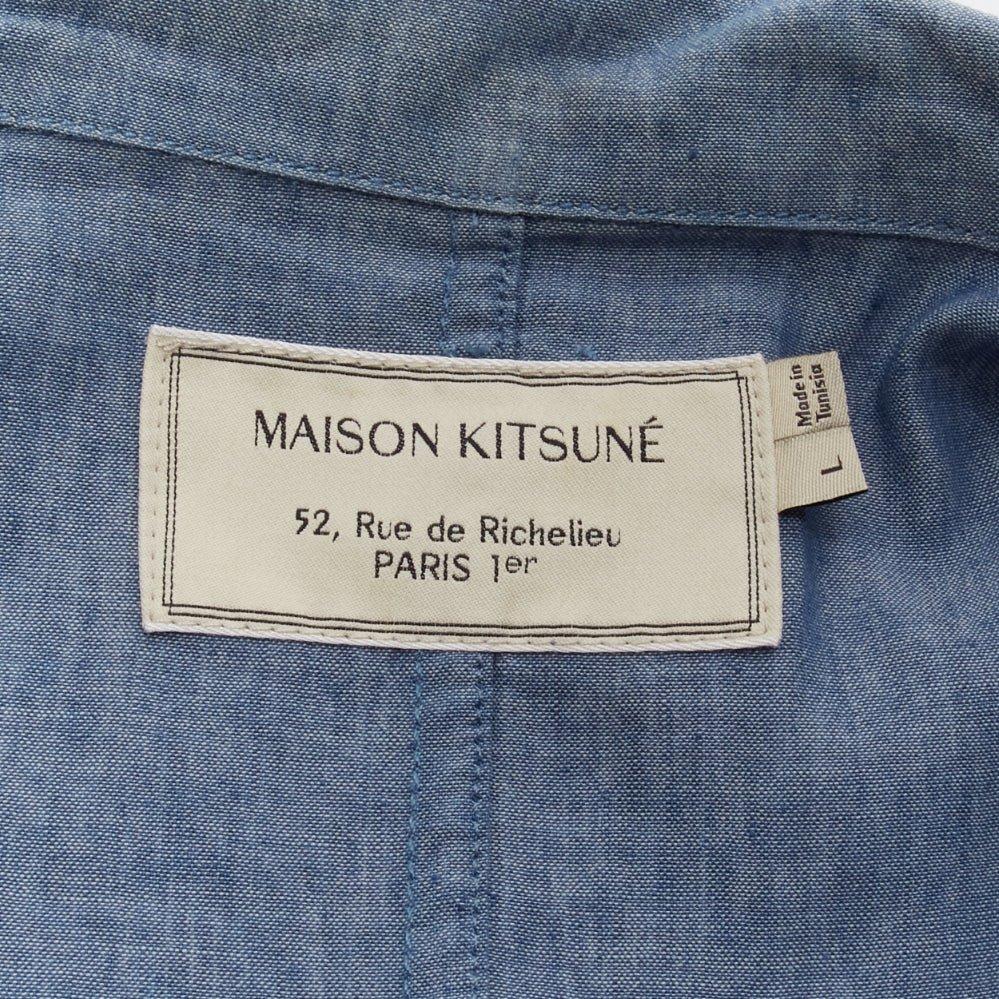 MAISON KITSUNE blue textured classic 3 pockets lightweight blazer jacket L For Sale 3