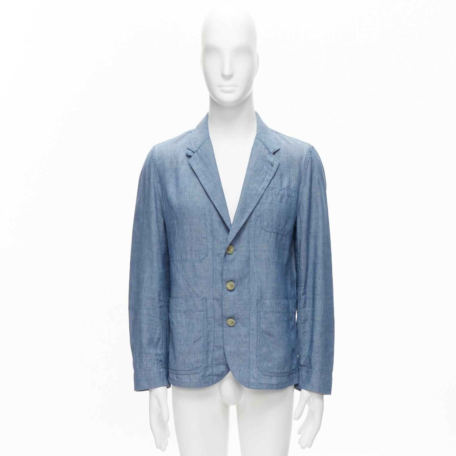 MAISON KITSUNE blue textured classic 3 pockets lightweight blazer jacket L For Sale 4