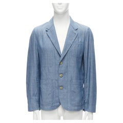 MAISON KITSUNE blue textured classic 3 pockets lightweight blazer jacket L