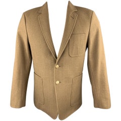 MAISON KITSUNE Size 36 Khaki Textured Wool / Cotton Notch Lapel Sport Coat