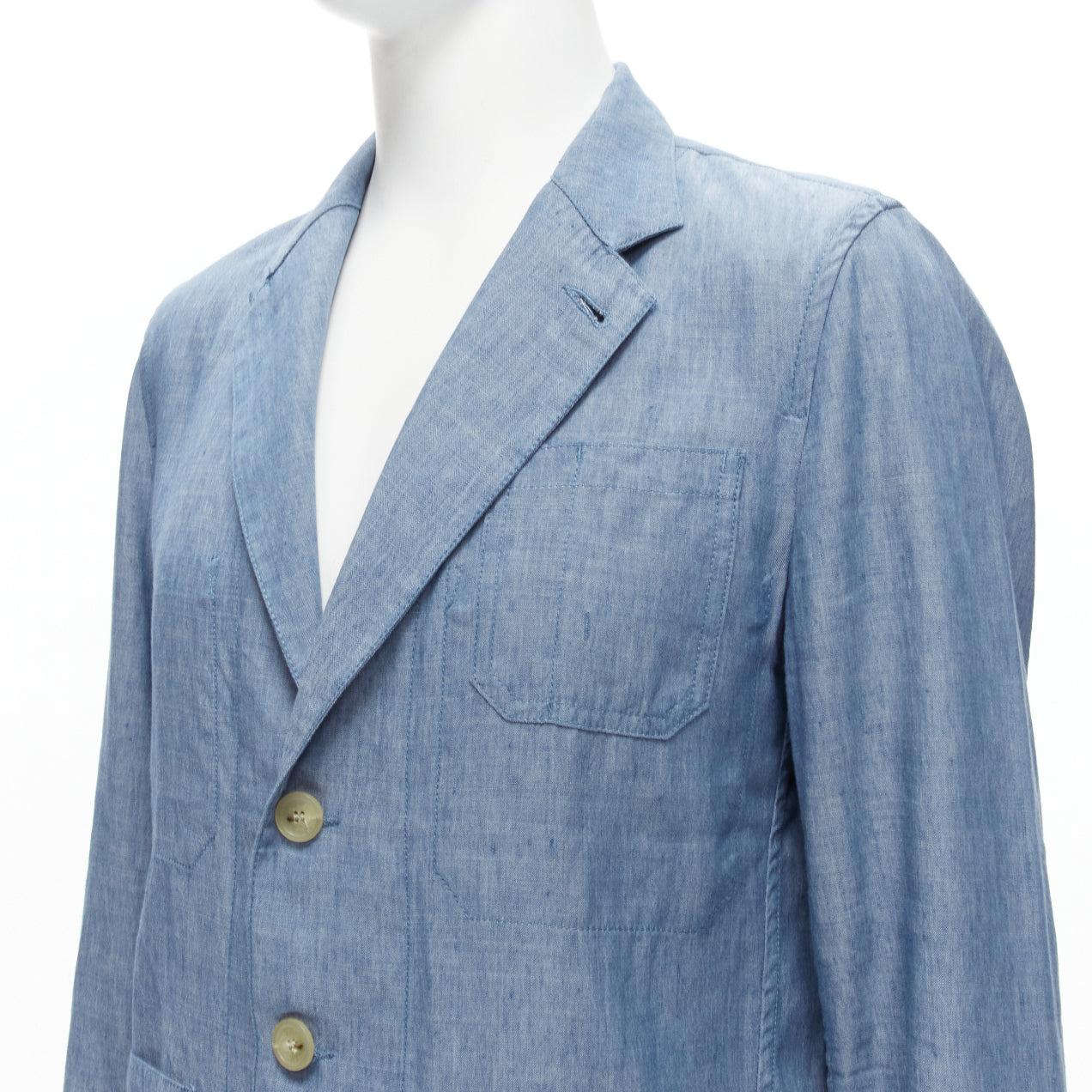 MAISON KITSUNE blue textured fabric classic 3 pockets lightweight blazer jacket L
Reference: YNWG/A00180
Brand: Maison Kitsune
Material: Feels like cotton
Color: Blue
Pattern: Solid
Closure: Button
Made in: Tunisia

CONDITION:
Condition: Excellent,