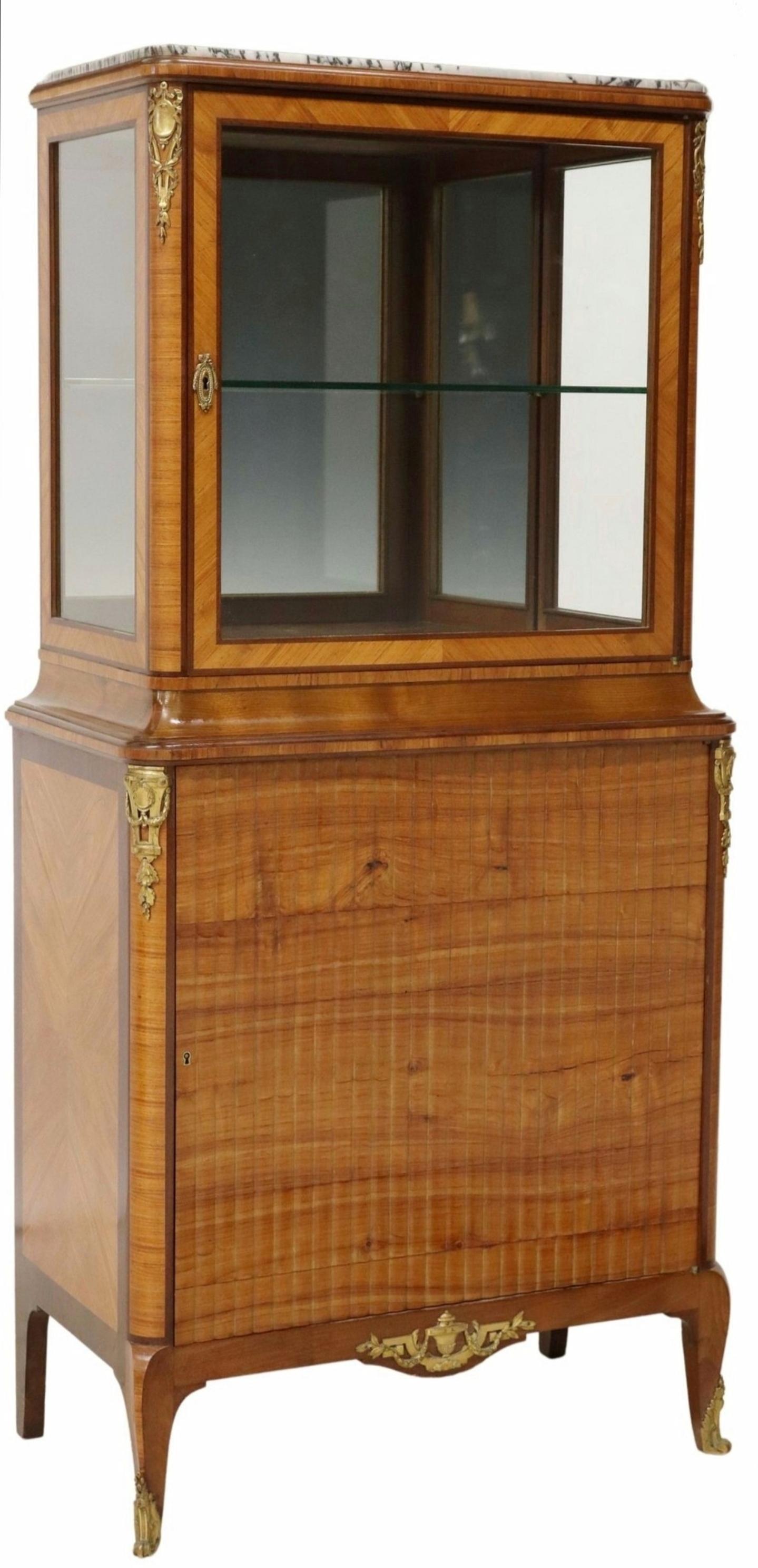 Bronze Maison Krieger French Louis XVI Matched Kingwood Glass Display Cabinet Vitrine For Sale