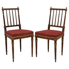 Antique Maison Krieger French Louis XVI Style Ormolu Mounted Mahogany Side Chair Pair 