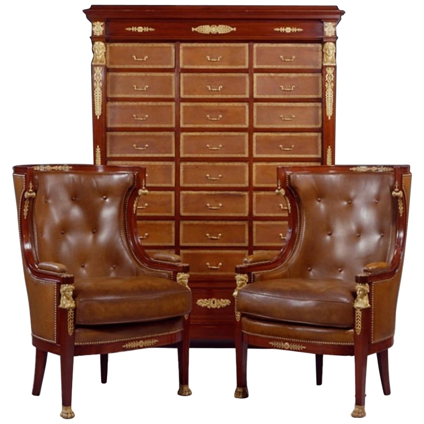 Maison Lalande Mahogany Library Furniture, Paris, 1890-1900