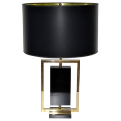 Lampe de bureau française de style mi-siècle moderne en laiton et marbre noir Maison Lancel