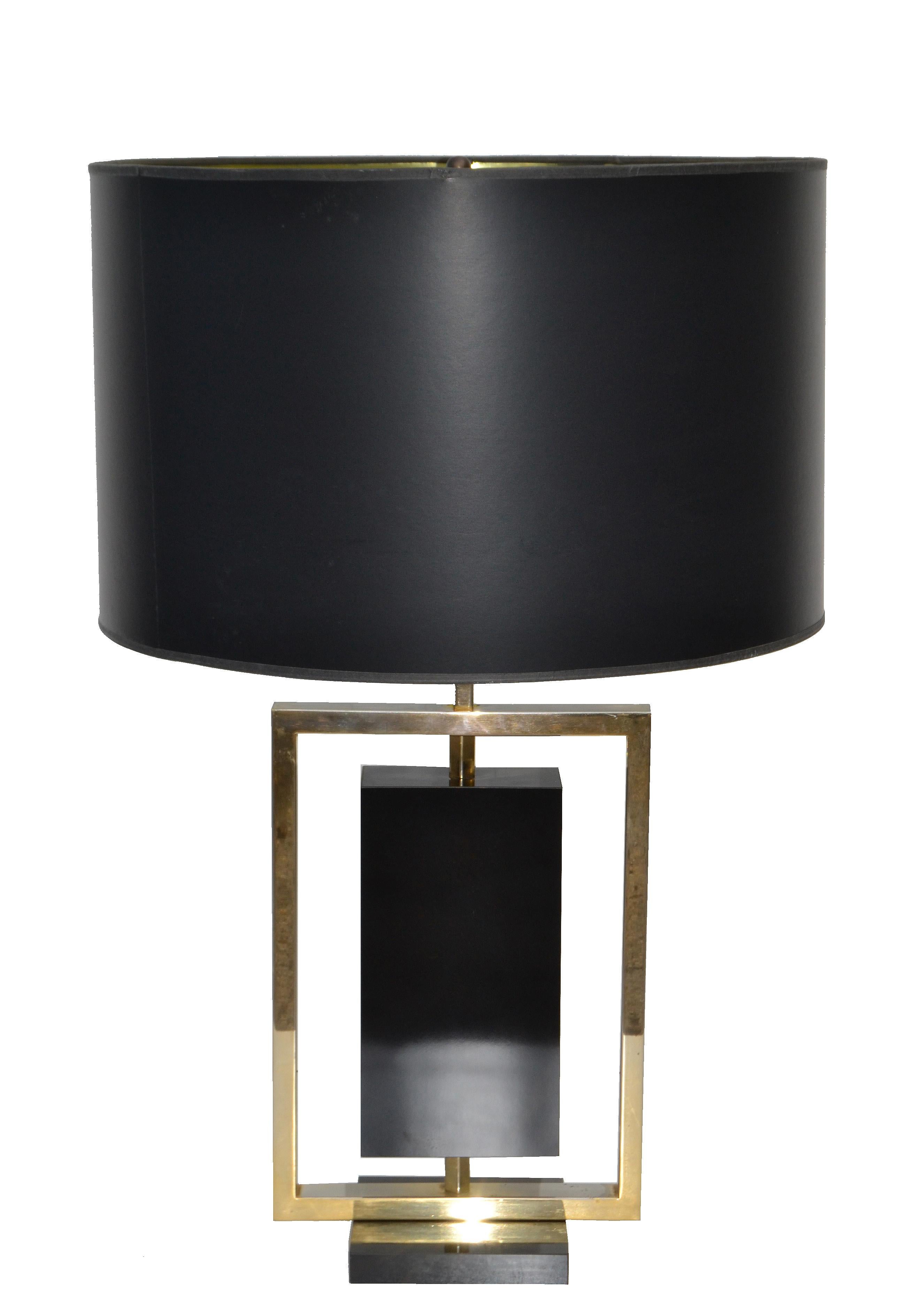 Maison Lancel Brass and Black Marble French Mid-Century Modern Table Lamp For Sale 8