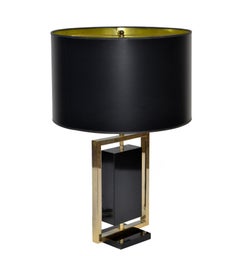 Maison Lancel Brass and Black Marble French Mid-Century Modern Table Lamp