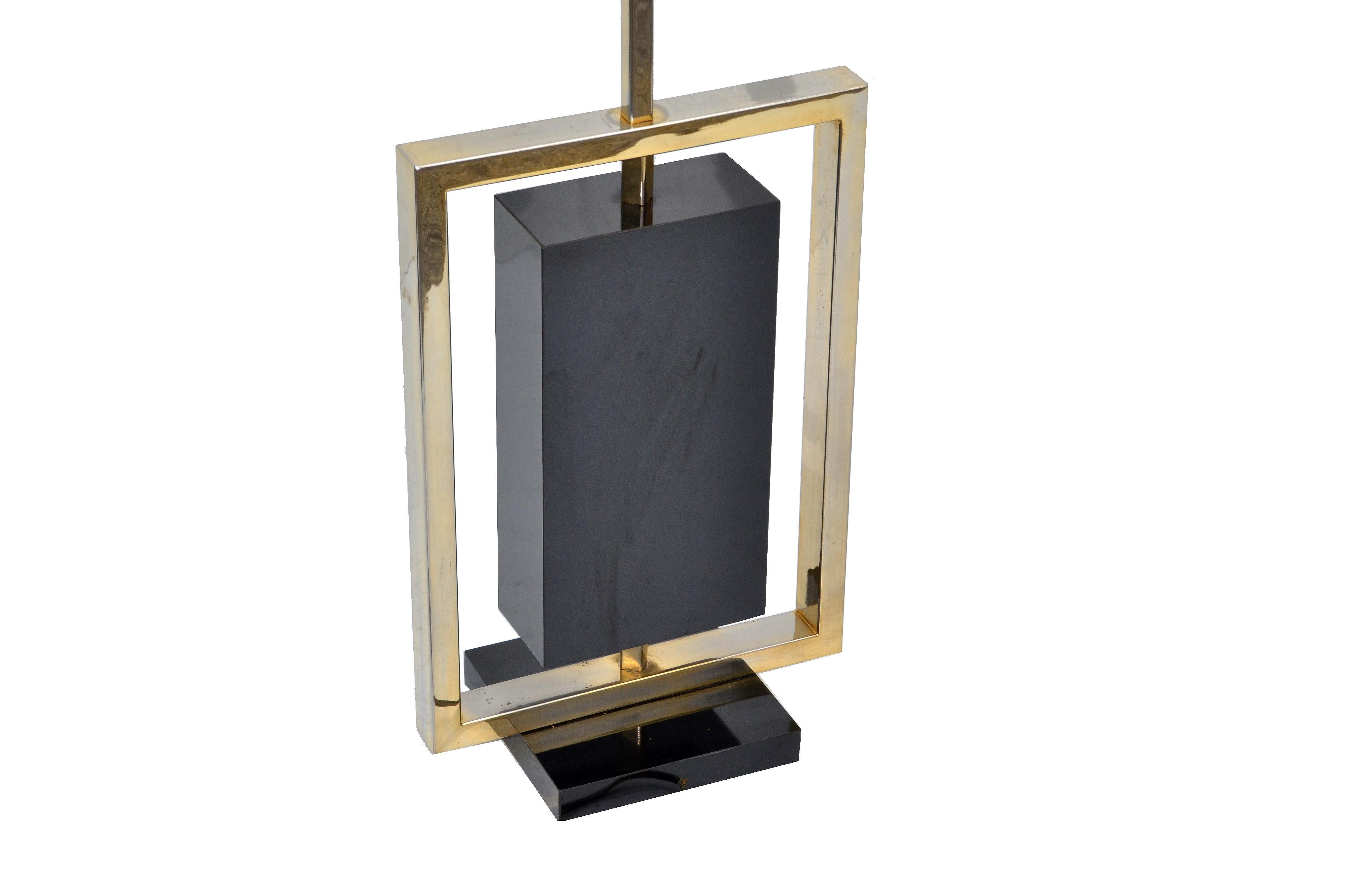 Late 20th Century Maison Lancel Brass and Black Marble French Mid-Century Modern Table Lamp For Sale