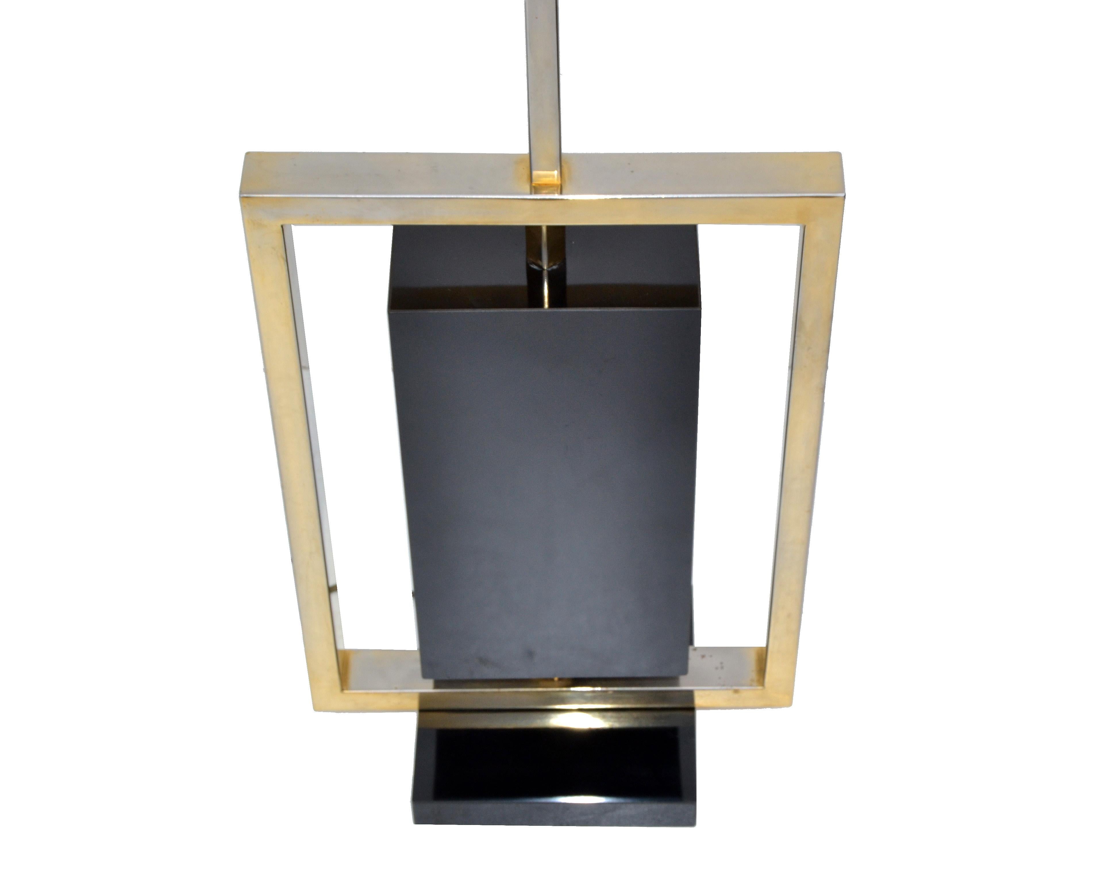 Metal Maison Lancel Brass and Black Marble French Mid-Century Modern Table Lamp For Sale
