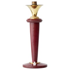 Maison Lancel Burgundy Leather-Covered Table Lamp with Brass Details, 1940-1950s