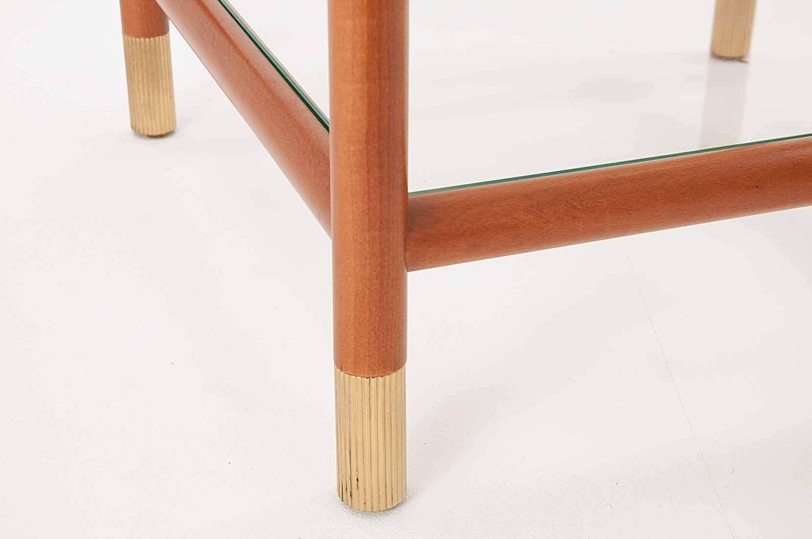 French Maison Lancel End of Table, Wood and Brass, France, 1965