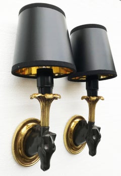 Maison Lancel Art Deco Bronze Horse Sconces, Wall Lights, France 1960