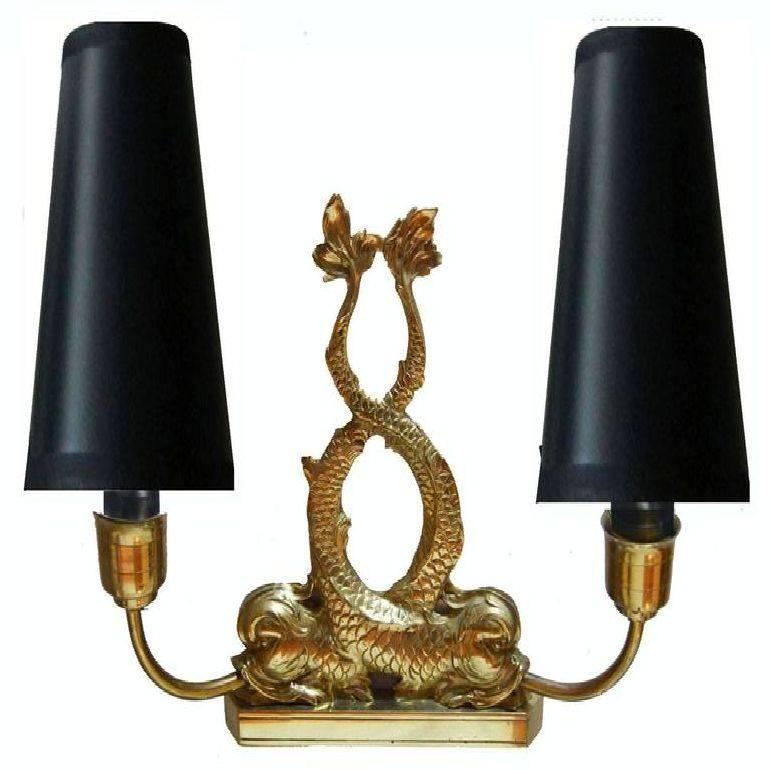 French Maison Lancel Pair of Dolphin Sconces For Sale