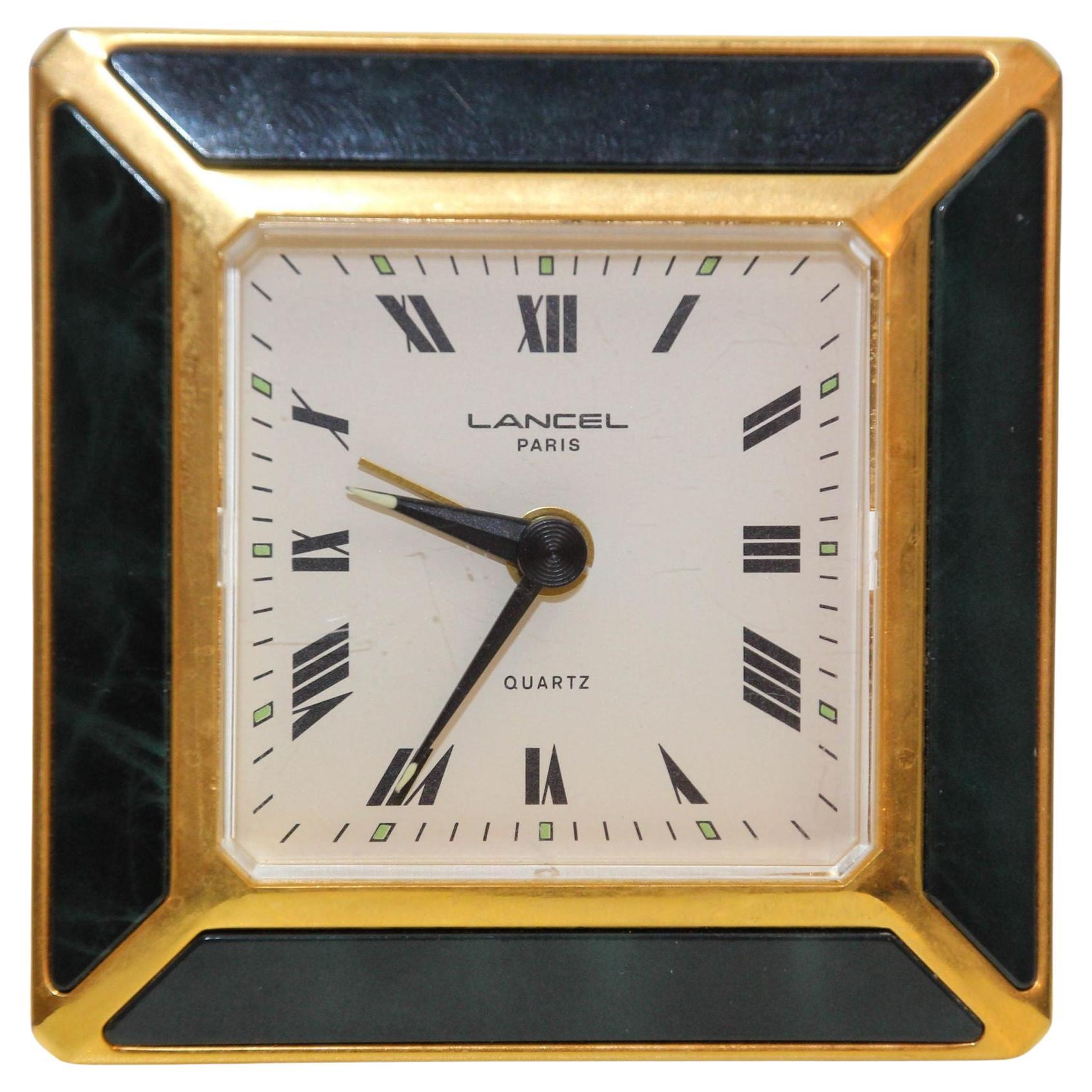 Maison Lancel Paris horloge de bureau de voyage en or et émail vert irlandais