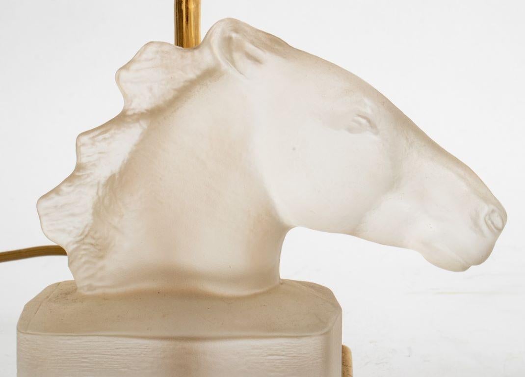 Maison Le Dauphin Glass & Bronze Horse Lamps, two lamps marked to back 