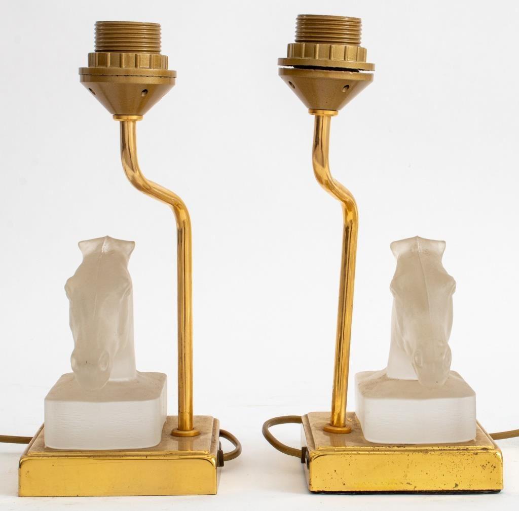Maison Le Dauphin Glass & Bronze Horse Lamps, 2 For Sale 2
