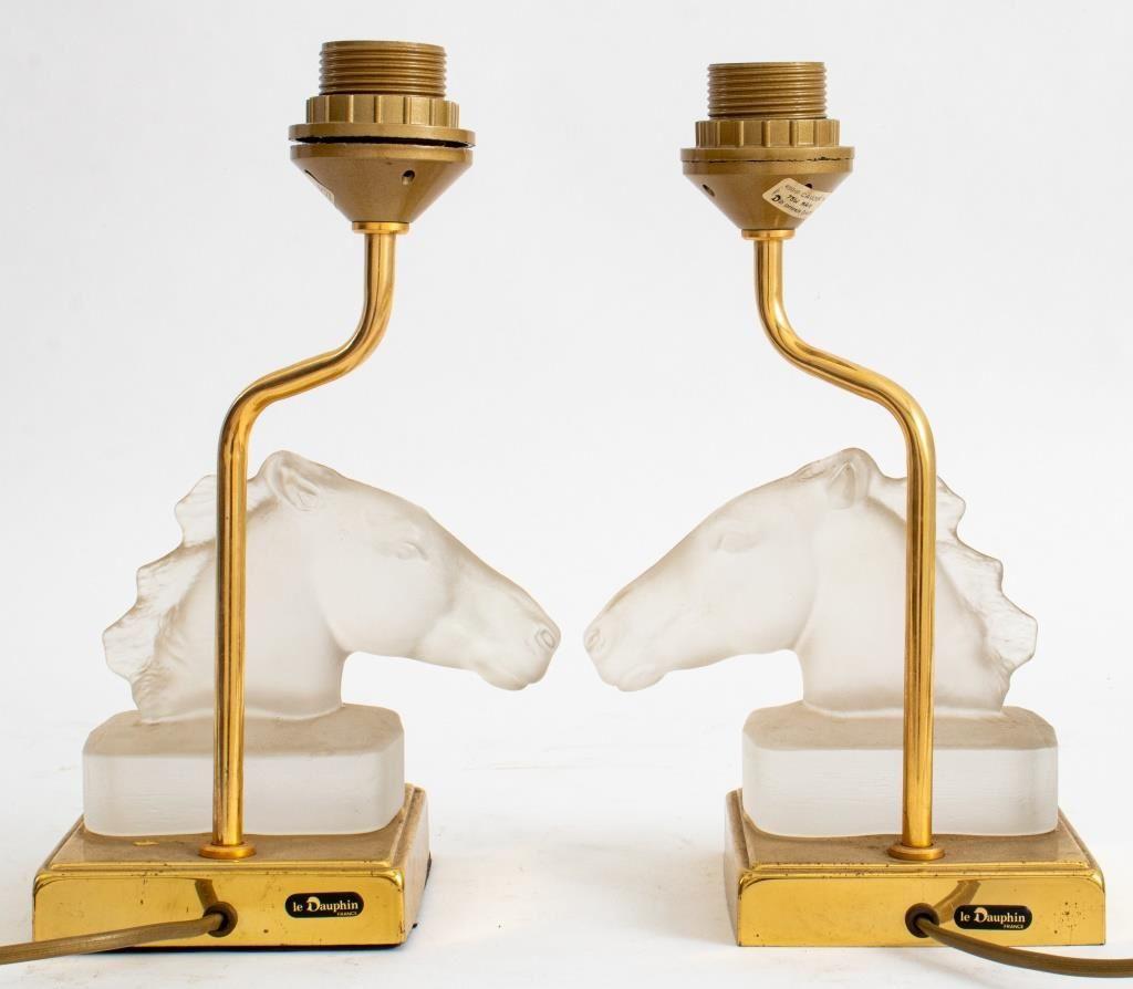 Maison Le Dauphin Glass & Bronze Horse Lamps, 2 For Sale 4