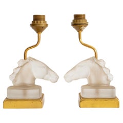 Retro Maison Le Dauphin Glass & Bronze Horse Lamps, 2