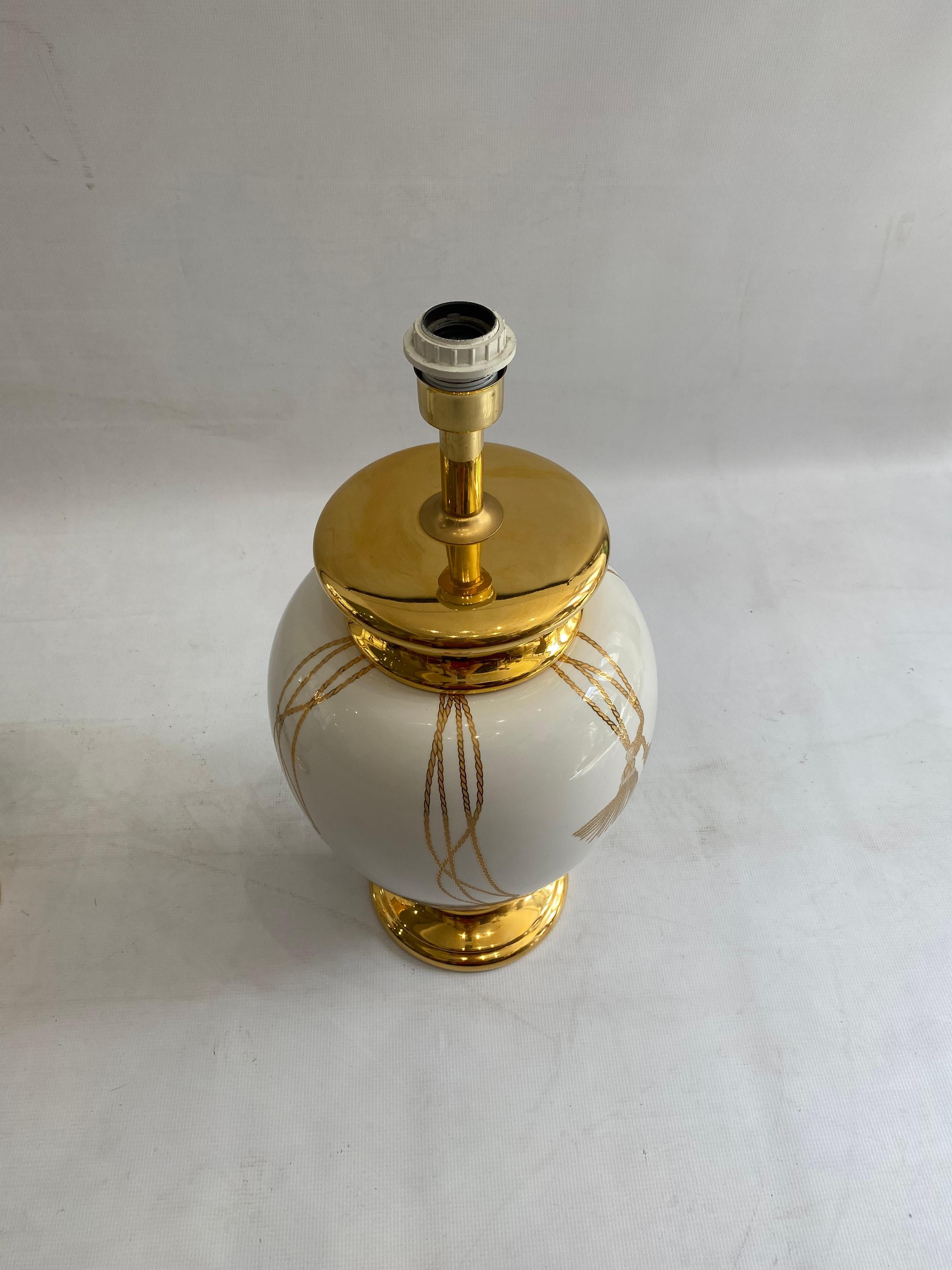 Maison Le Dauphin XL Ceramic Gold Table Lamps 1990s Hollywood Regency France For Sale 6