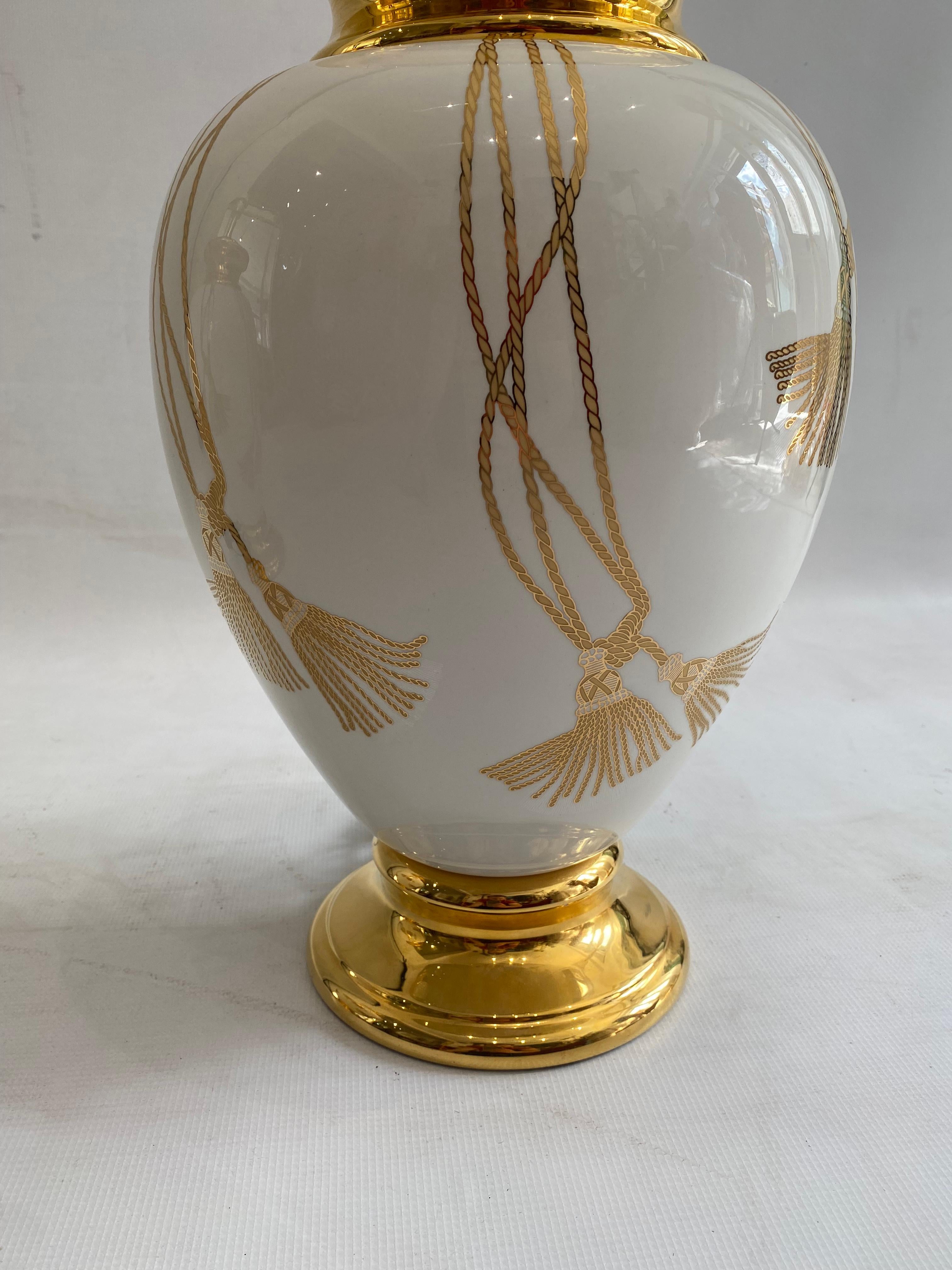 Maison Le Dauphin XL Ceramic Gold Table Lamps 1990s Hollywood Regency France For Sale 8